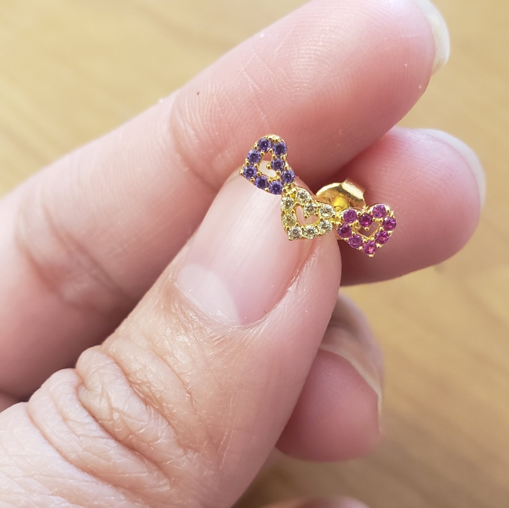 Triple heart 18karat Gold Earrings